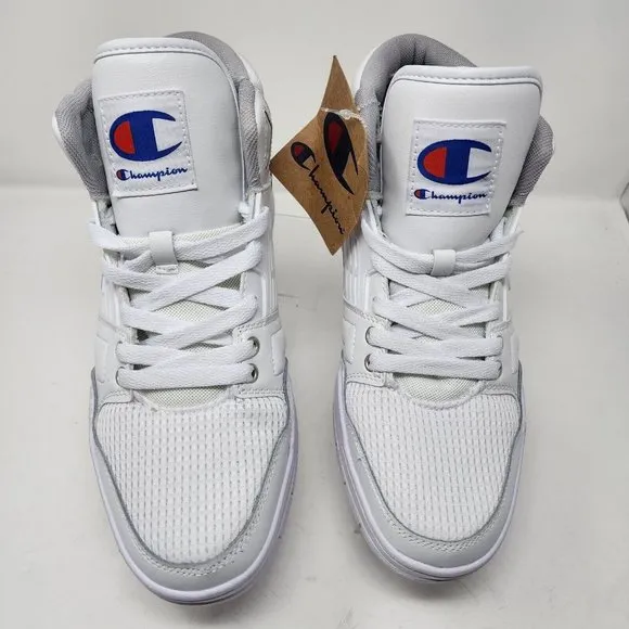 Champion Basketball Shoes Sneakers Mens 9 White 3 on 3 Logo Hi Top Sneakers