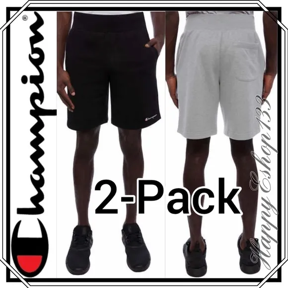 Champion Men’s French Terry Short, 2-Pack, Blk&amp;Gry