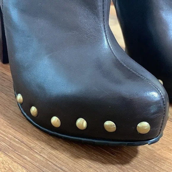 Charles David NIB Biff Brown Leather High Heel Stud Buckle Platform Boots 6.5 B