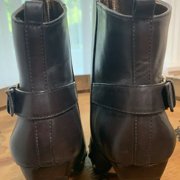Charles David NIB Biff Brown Leather High Heel Stud Buckle Platform Boots 6.5 B