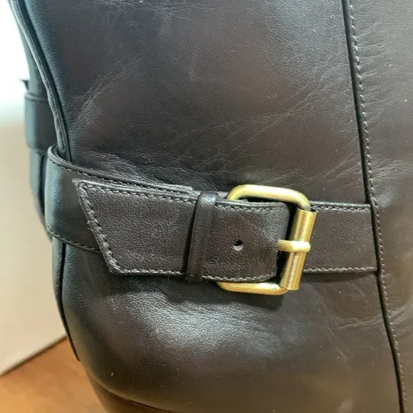 Charles David NIB Biff Brown Leather High Heel Stud Buckle Platform Boots 6.5 B