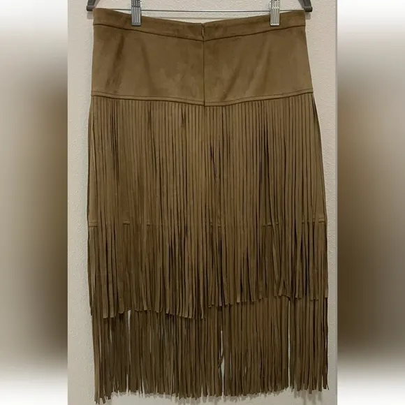 Chelsea &amp; Violet Faux Suede Tiered Fringe Skirt, L, Tan