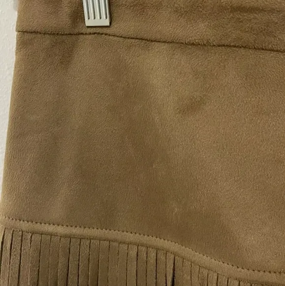 Chelsea &amp; Violet Faux Suede Tiered Fringe Skirt, L, Tan