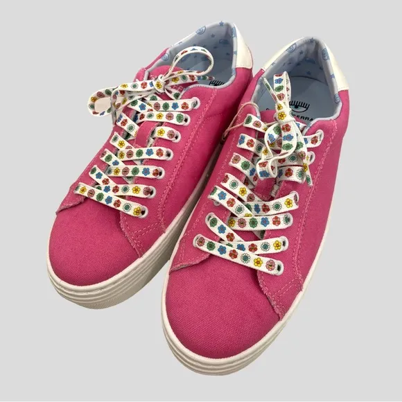 Chiara Ferragni Pink Canvas Eyestar Logo Platform Sneakers Size 40