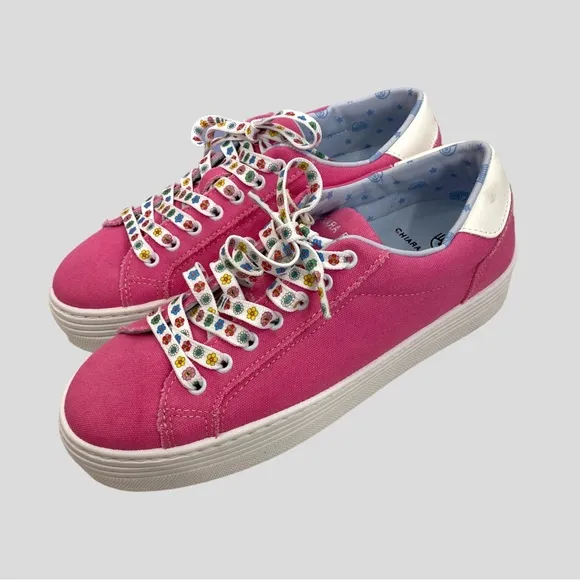 Chiara Ferragni Pink Canvas Eyestar Logo Platform Sneakers Size 40