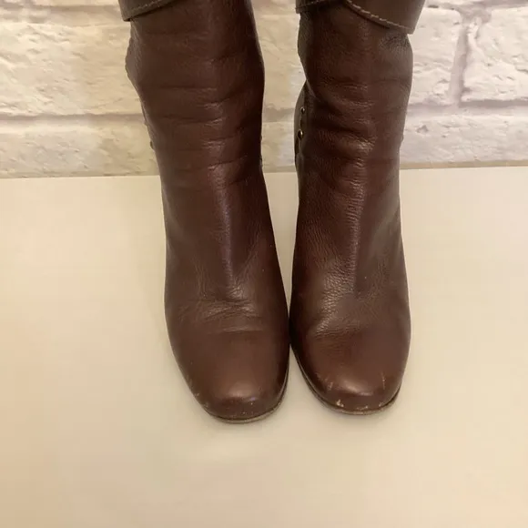 Chloe 8.5 (38.5) Paddington Brown Leather Women's Boots Chunky Heels Flaw