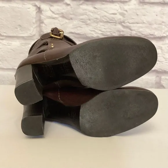 Chloe 8.5 (38.5) Paddington Brown Leather Women's Boots Chunky Heels Flaw