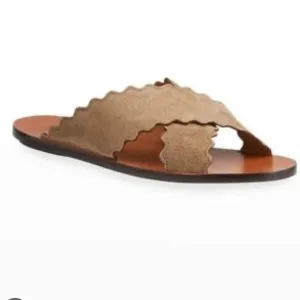 Chloe Lauren Suede Crisscross Flat Sandals - dark griege - size 40 - EUC
