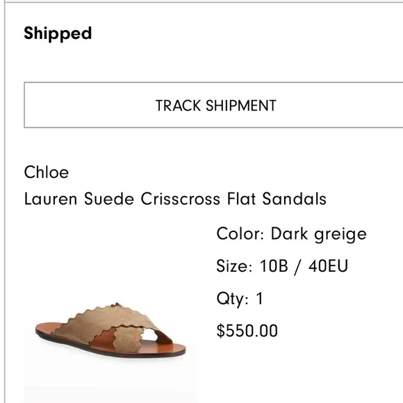 Chloe Lauren Suede Crisscross Flat Sandals - dark griege - size 40 - EUC