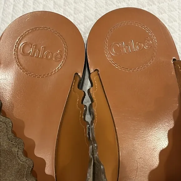 Chloe Lauren Suede Crisscross Flat Sandals - dark griege - size 40 - EUC