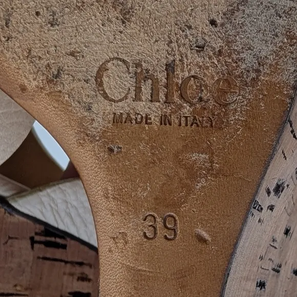 Chloe White Leather Cork Wedge Platform Slingback Sandals Size 39