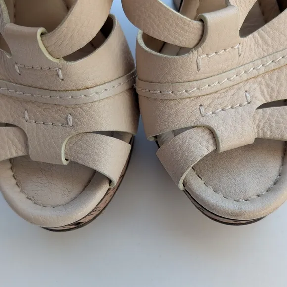 Chloe White Leather Cork Wedge Platform Slingback Sandals Size 39