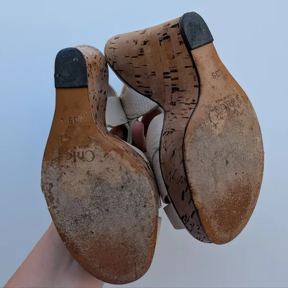 Chloe White Leather Cork Wedge Platform Slingback Sandals Size 39