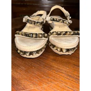 Christian Louboutin Cataclou Tigers Eye Studded Sandals 2” Wedges Espadrilles