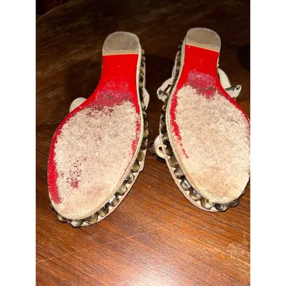 Christian Louboutin Cataclou Tigers Eye Studded Sandals 2” Wedges Espadrilles