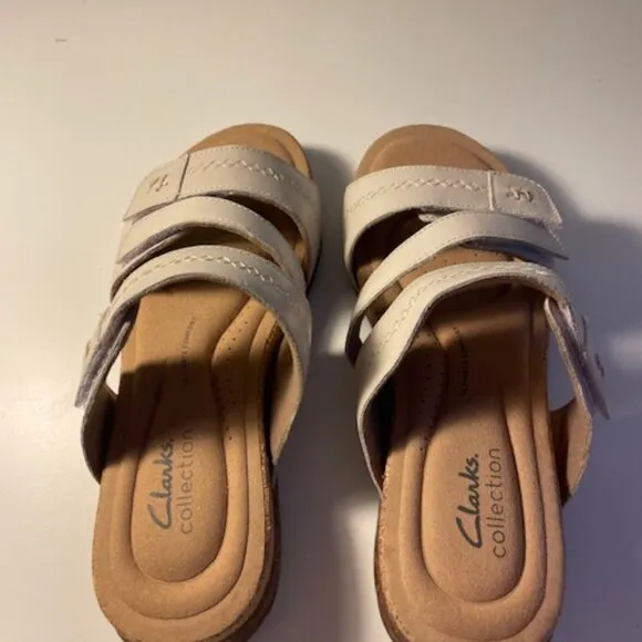 Clarks Collection taupe leather with velcro closures sandals, New