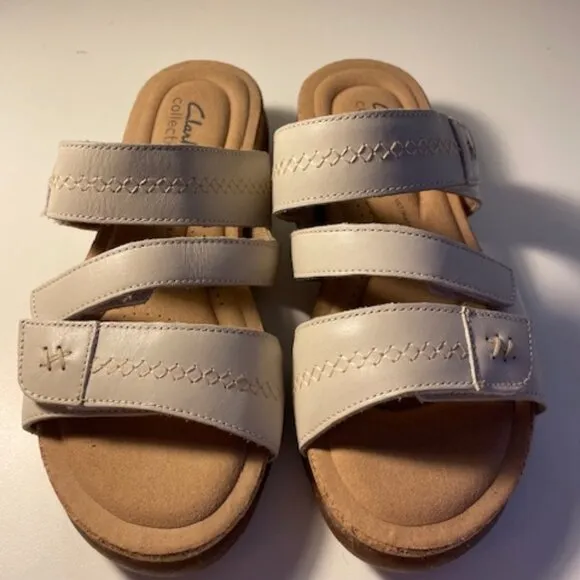 Clarks Collection taupe leather with velcro closures sandals, New