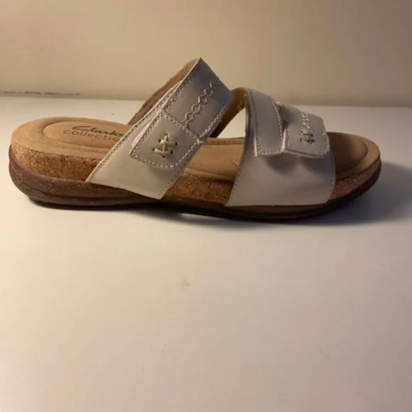 Clarks Collection taupe leather with velcro closures sandals, New