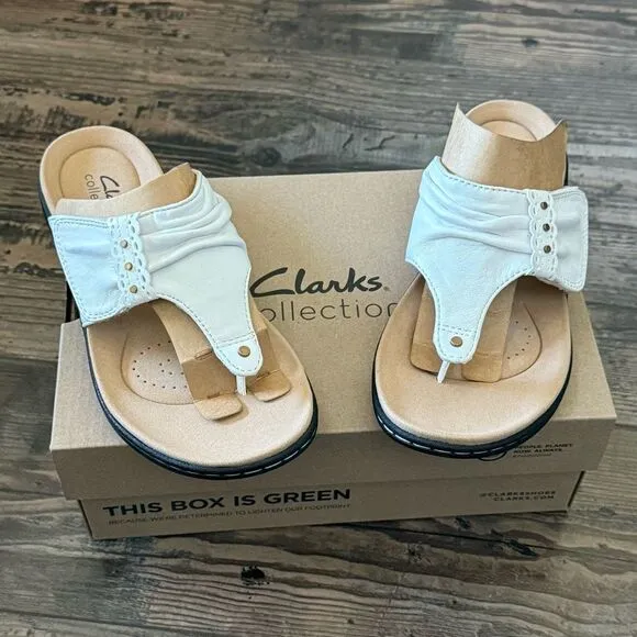 Clarks Laurieann Arla Slouched Style Thong White Sandals Women’s Size 6.5 M New