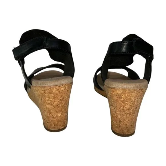 Clarks Leather Lafley Lily Wedge Sandals Adjustable Ankle Size 8.5