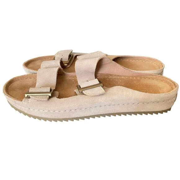 Clarks Leather Suede Double Buckle Slide Tan Sandals size 10 no box