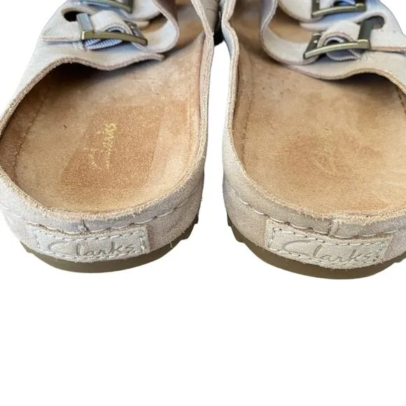 Clarks Leather Suede Double Buckle Slide Tan Sandals size 10 no box