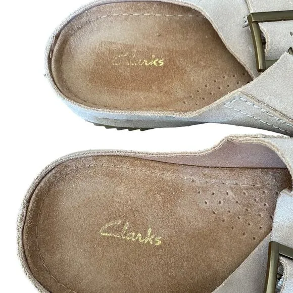 Clarks Leather Suede Double Buckle Slide Tan Sandals size 10 no box