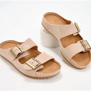 Clarks Leather Suede Double Buckle Slide Tan Sandals size 10 no box