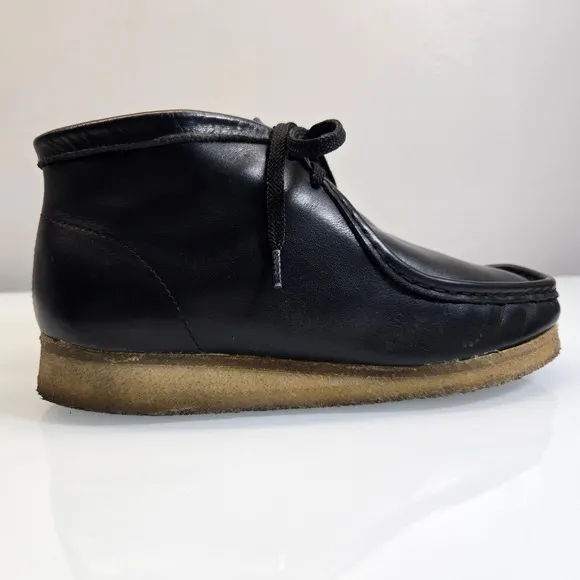 Clarks Originals Wallabee Chukka Boots Men Size 8.5 Black Leather Crepe Gum Sole