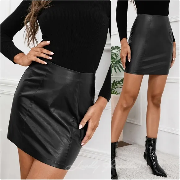 Classic Black Leather Mini Skirt