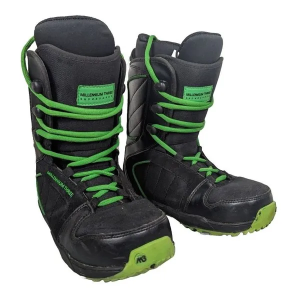Classic Fit Snowboard Snow Boots Black &amp; Green Millennium Three M3 Size‎ US JR 6