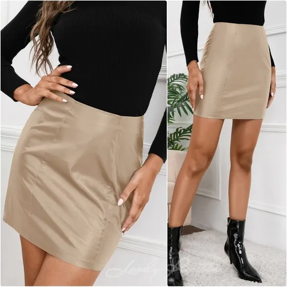 Classic Tan Leather Mini Skirt
