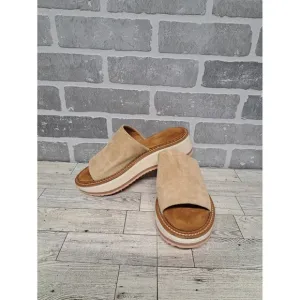 Clergerie Women's Sand Suede Fastie Wedge Slide Sandal Shoes Size 38