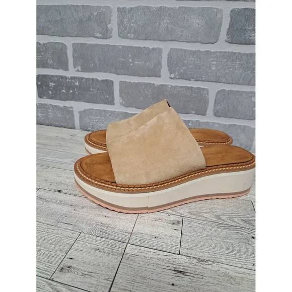 Clergerie Women's Sand Suede Fastie Wedge Slide Sandal Shoes Size 38