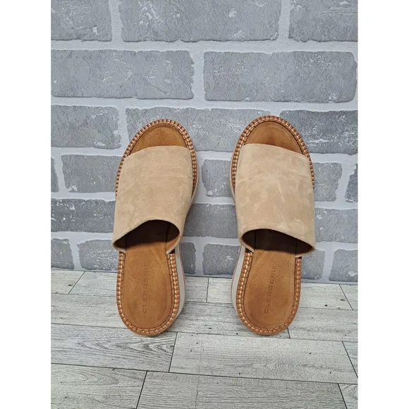 Clergerie Women's Sand Suede Fastie Wedge Slide Sandal Shoes Size 38