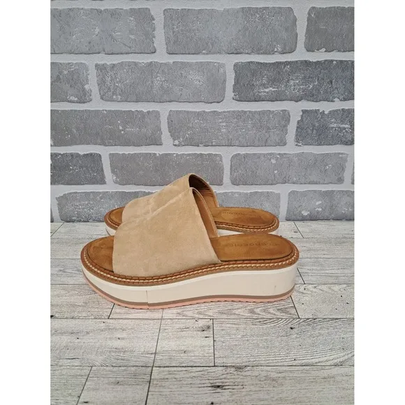 Clergerie Women's Sand Suede Fastie Wedge Slide Sandal Shoes Size 38