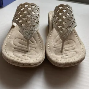 Cliffs By White Mountain Thong Sandals White Embellished with tiny Rhine…