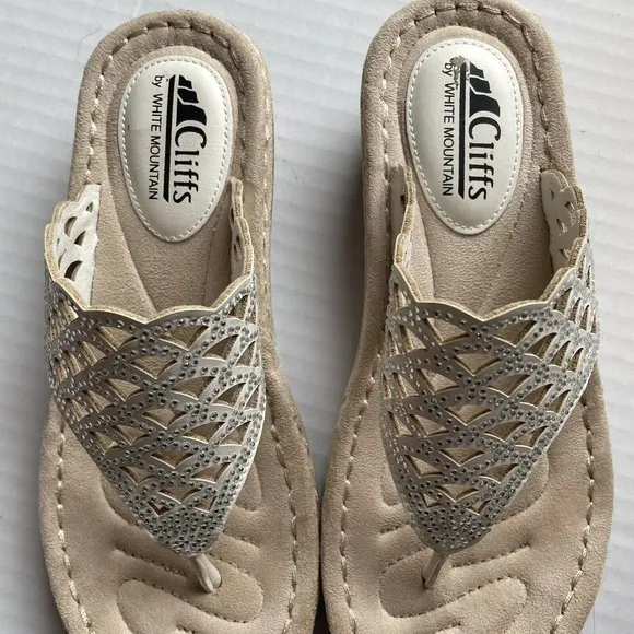 Cliffs By White Mountain Thong Sandals White Embellished with tiny Rhine…