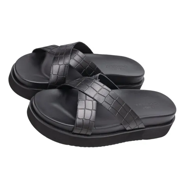 CMR CHAMARIPA Sandals Men Size 10 Elevator Slippers Black Leather Height