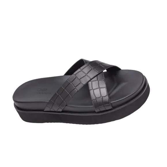 CMR CHAMARIPA Sandals Men Size 10 Elevator Slippers Black Leather Height