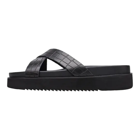 CMR CHAMARIPA Sandals Men Size 10 Elevator Slippers Black Leather Height