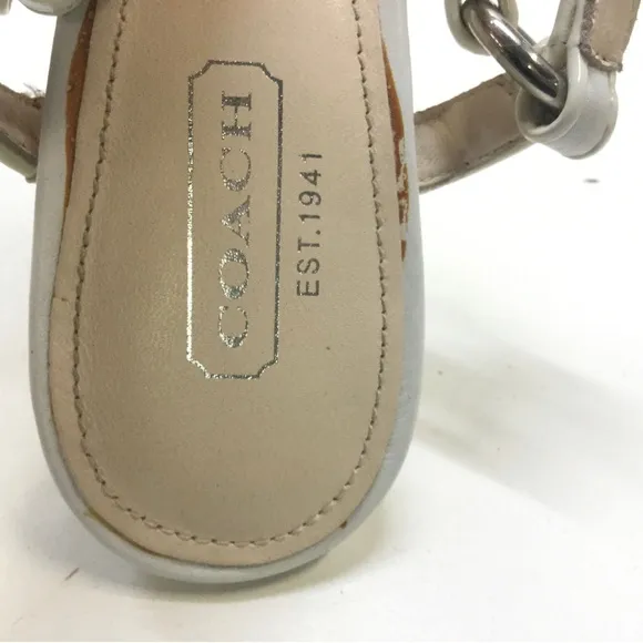 COACH Harper Sandals White Genuine Leather Silver Studded Details Wedge Sz. 8