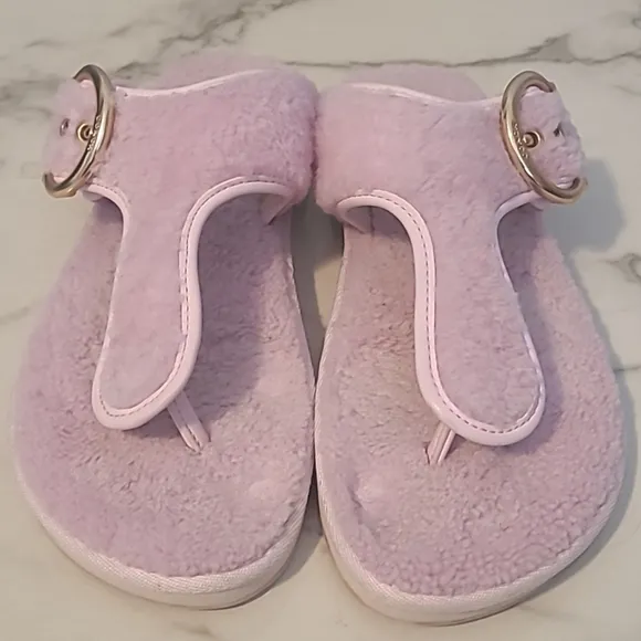 Coach Hollie Pale Pink Shearling Fuzzy Flip Flop Slip-on Sandals Women's 8.5