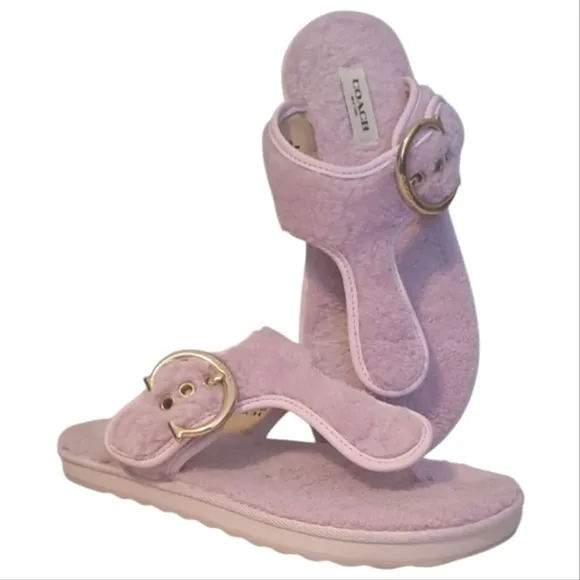 Coach Hollie Pale Pink Shearling Fuzzy Flip Flop Slip-on Sandals Women's 8.5
