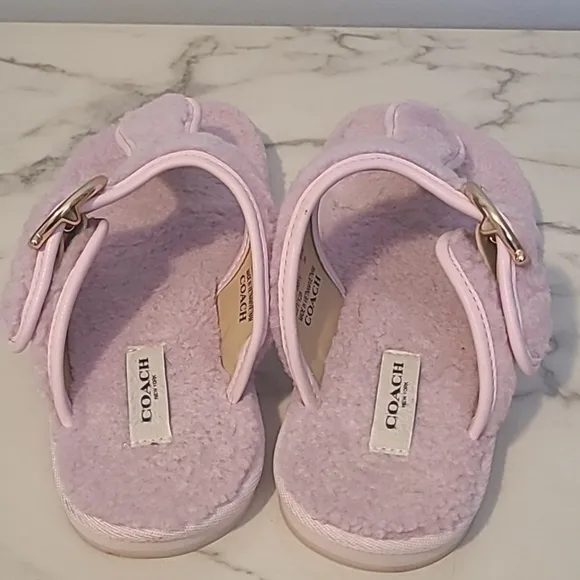 Coach Hollie Pale Pink Shearling Fuzzy Flip Flop Slip-on Sandals Women's 8.5
