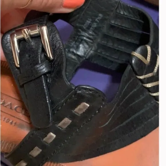COACH India Black Leather Wedge Gladiator Sandal size W7