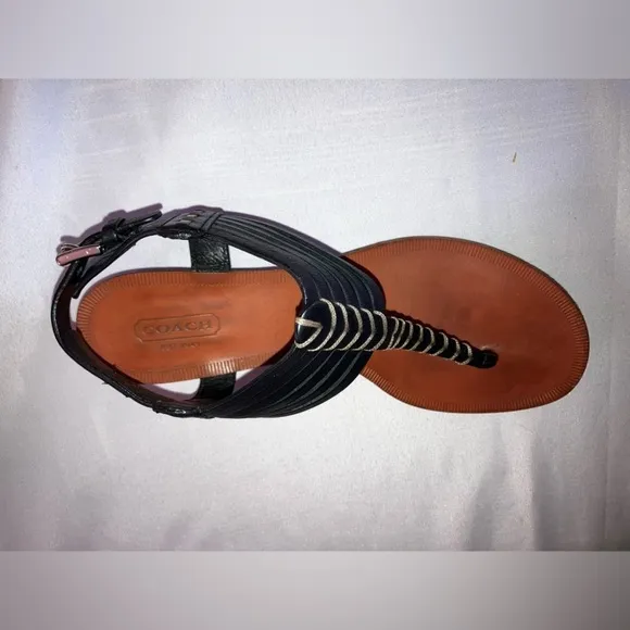 COACH India Black Leather Wedge Gladiator Sandal size W7