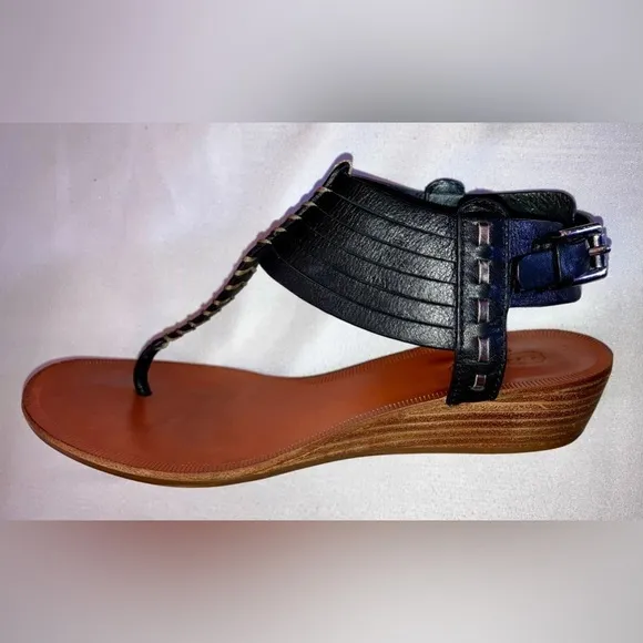 COACH India Black Leather Wedge Gladiator Sandal size W7