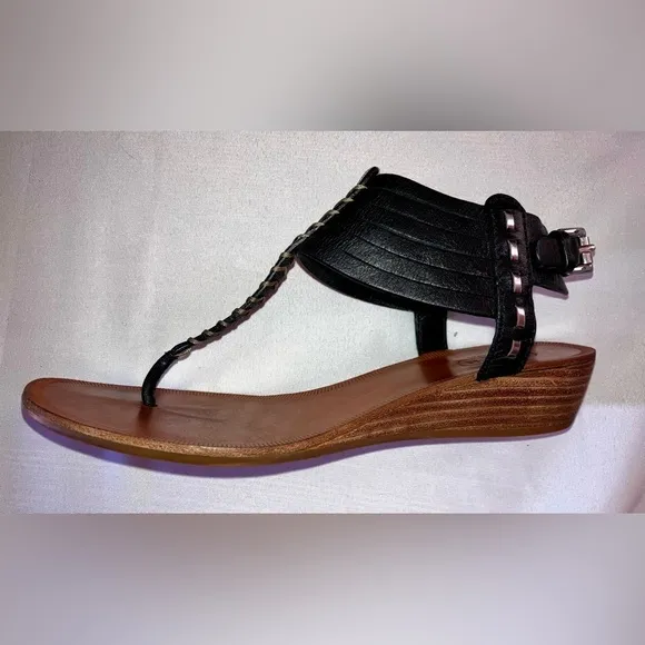 COACH India Black Leather Wedge Gladiator Sandal size W7