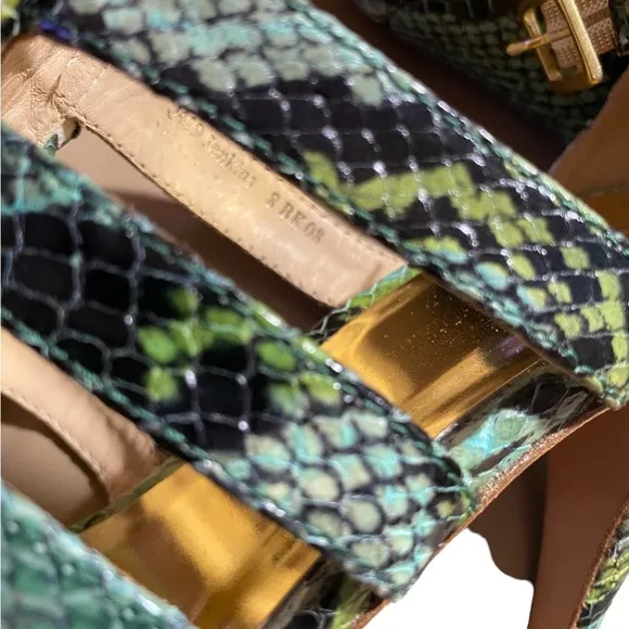 Coach Jenkins Q419 ankle strap snakeskin sandals.